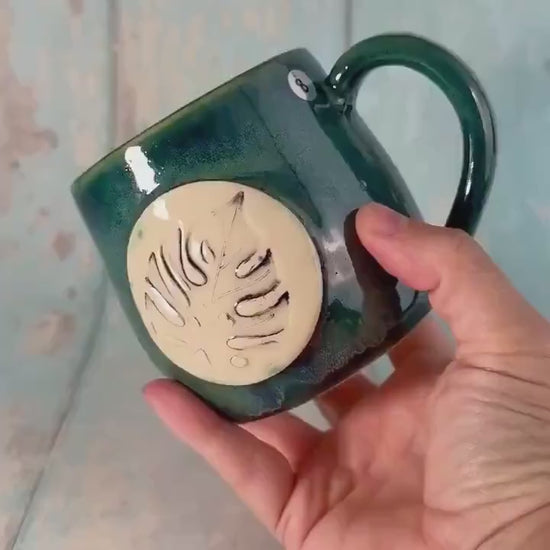 Monstera Leaf Mug, Large Green Ceramic
