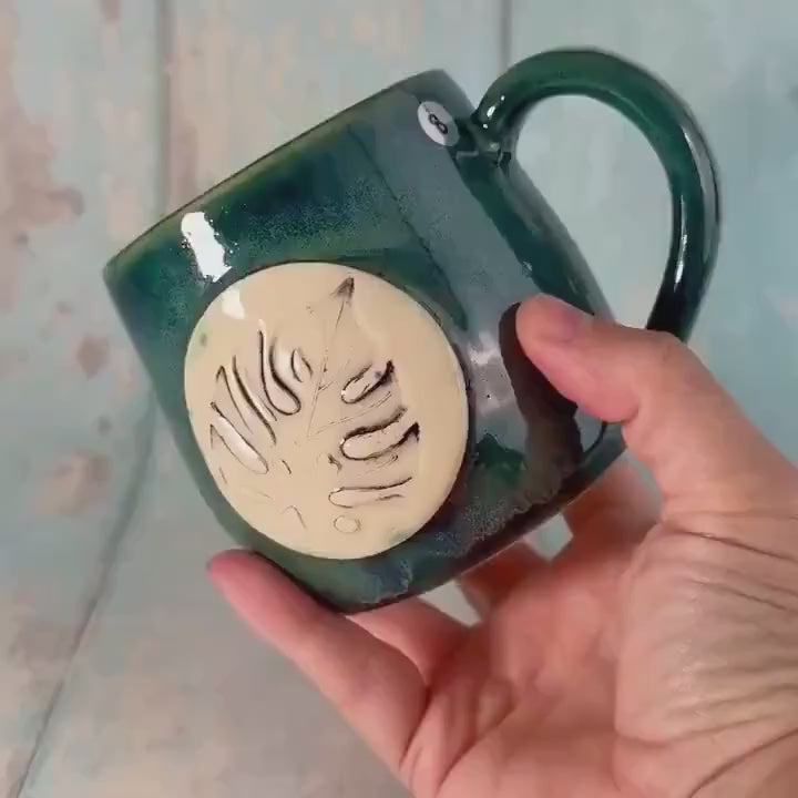 Monstera Leaf Mug, Large Green Ceramic