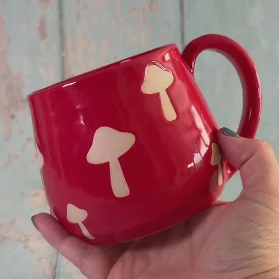 Red Mushroom Mug, Handmade Ceramic Cup