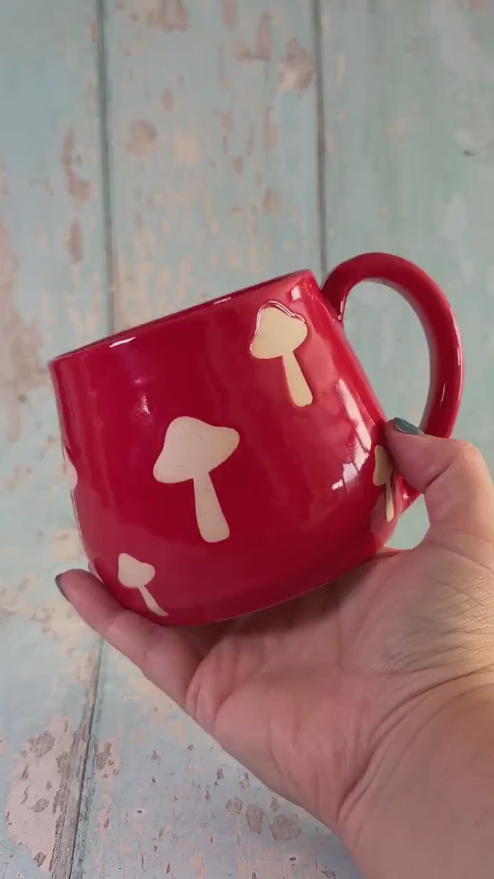 Red Mushroom Mug, Handmade Ceramic Cup