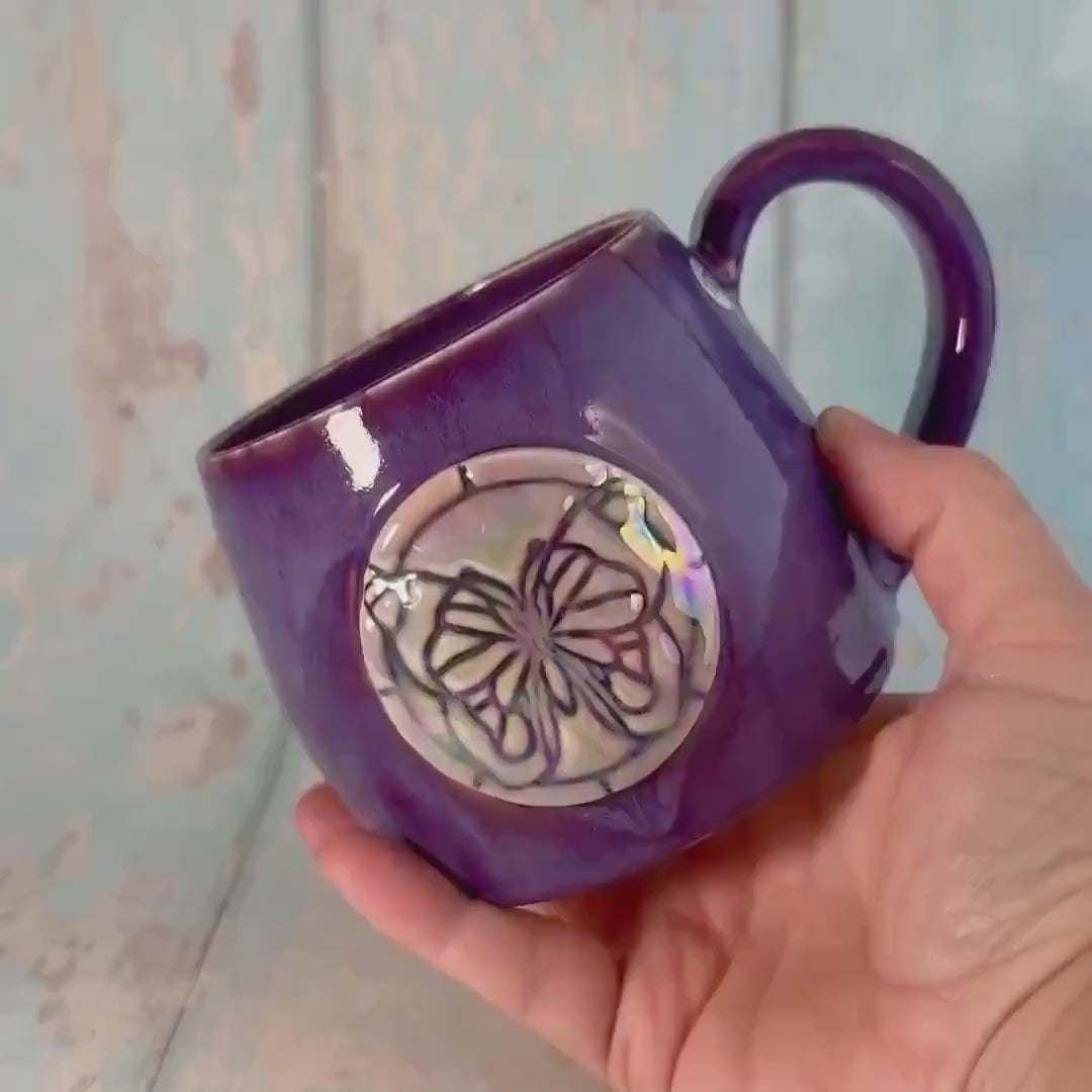 Purple Luna Moth Mug, Large Ceramic Cup - Second