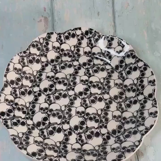 Large Black and White Skull Bowl