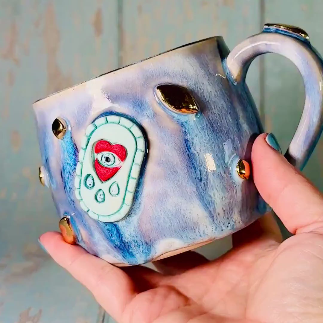 Blue Heart Mug, Boho Ceramic Cup - Second