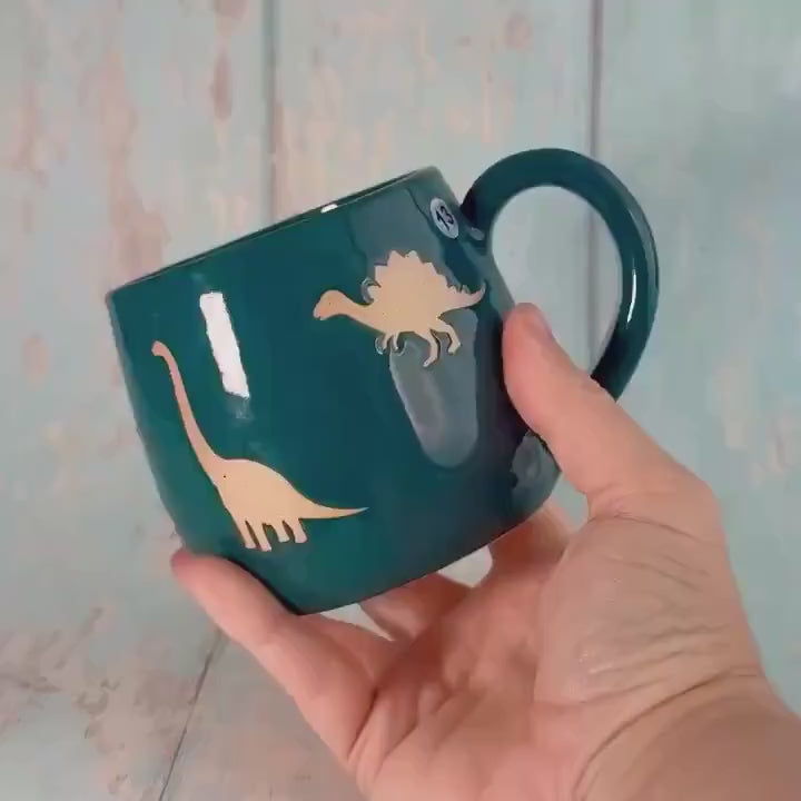 Teal Green Dinosaur Mug, Large Ceramic Cup
