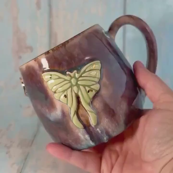 Brown Luna Moth Mug, Large Ceramic Cup - Second