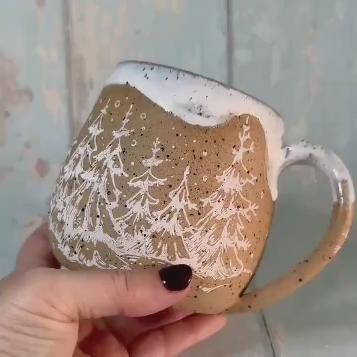 White Christmas Tree Mug, Handmade Ceramic Cup