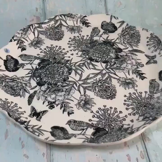 Large black and White Floral Platter