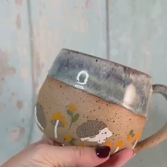 Blue Grey Hedgehog Mug, Large Ceramic Cup