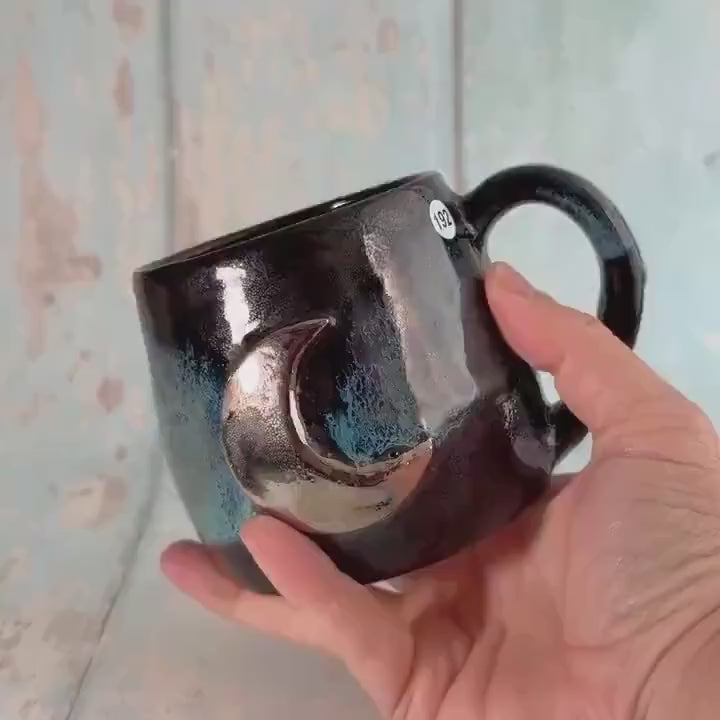 Black and Green Moon Mug, Large Ceramic Cup