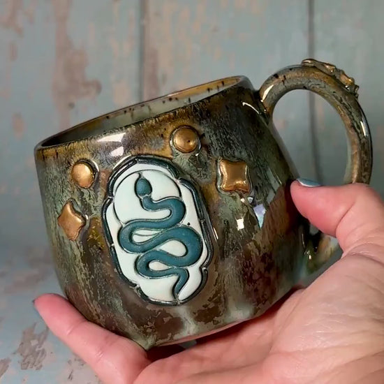 Green Snake Mug, Handmade Ceramic Cup