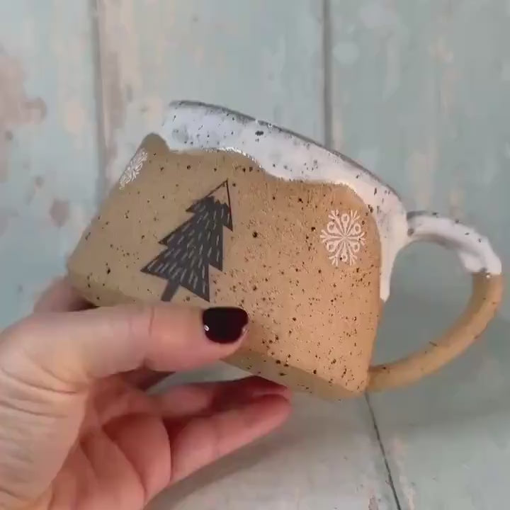 Black and White Christmas Tree Mug, Handmade Ceramic Cup