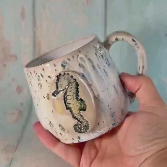 Blue Seahorse Mug, Large Ceramic Cup