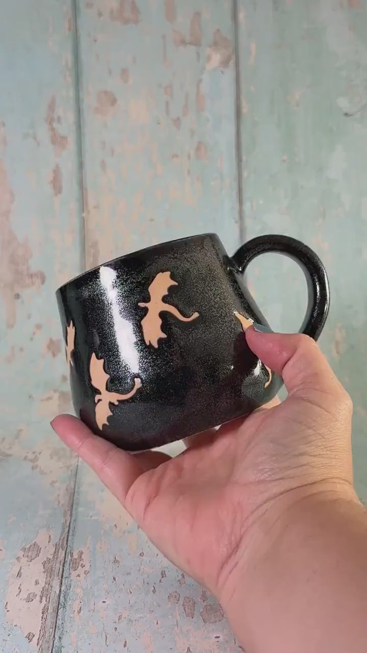 Glittery Black Dragon Mug, Handmade Ceramic Cup