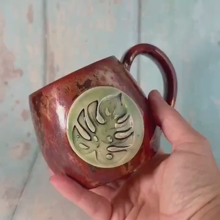 Monstera Leaf Mug, Large Copper Ceramic