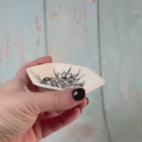 Black & White Snake Jewellery Dish, Handmade Hexagon Ceramic Pot