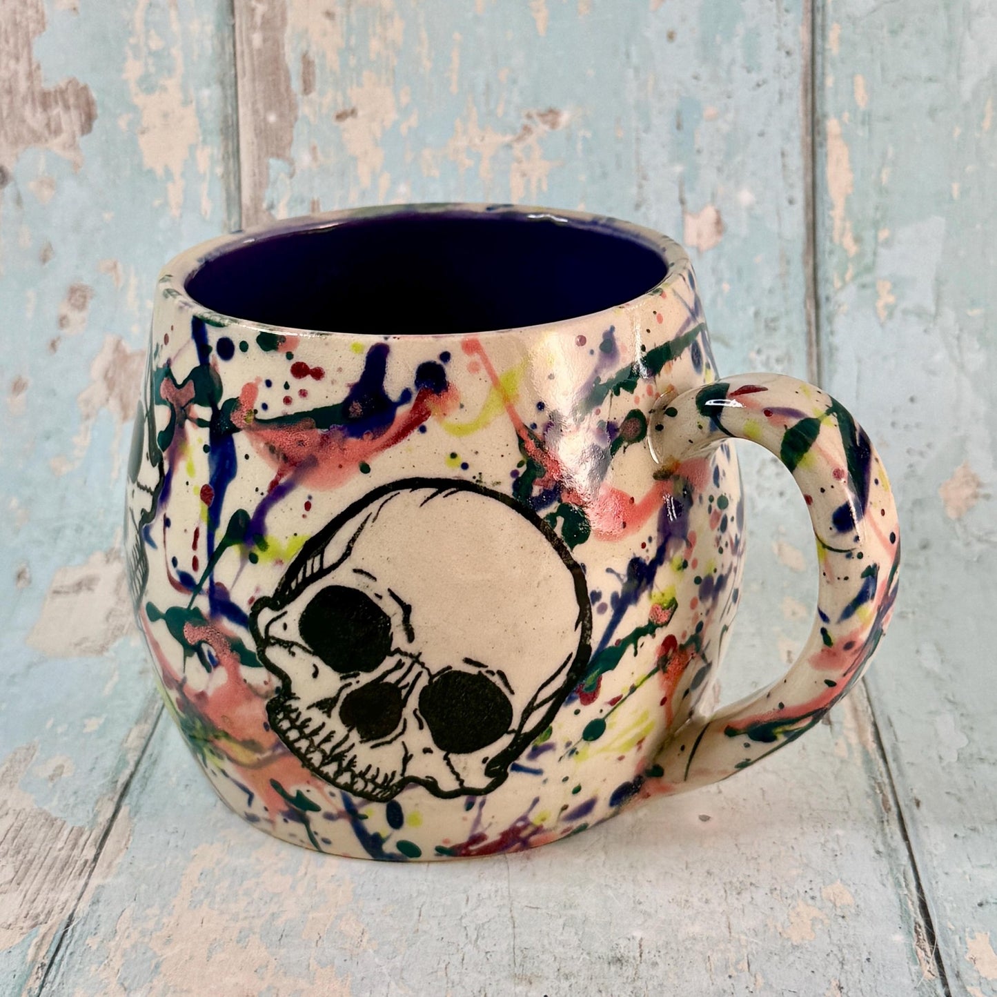 Purple and Dark Skull Mug, Large Ceramic Cup - FJD Ceramics