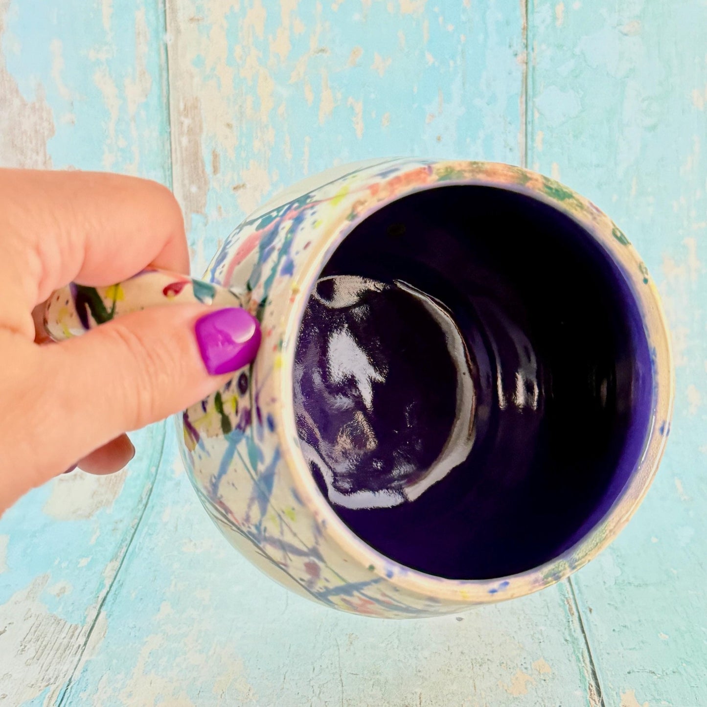 Purple and Dark Skull Mug, Large Ceramic Cup - FJD Ceramics
