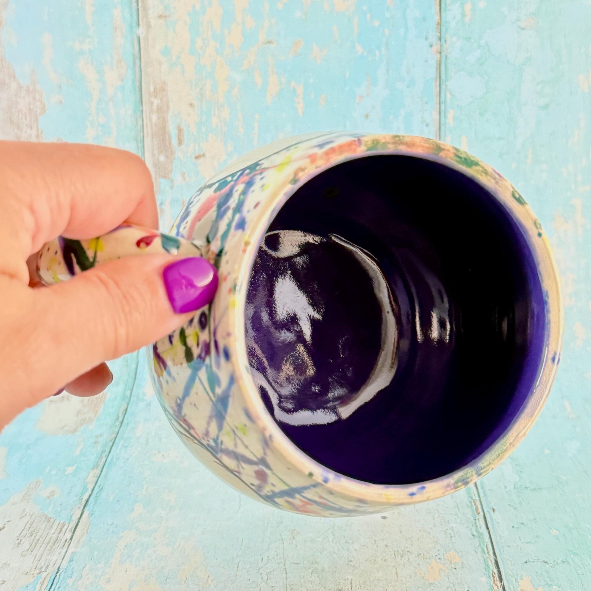 Purple and Dark Skull Mug, Large Ceramic Cup - FJD Ceramics