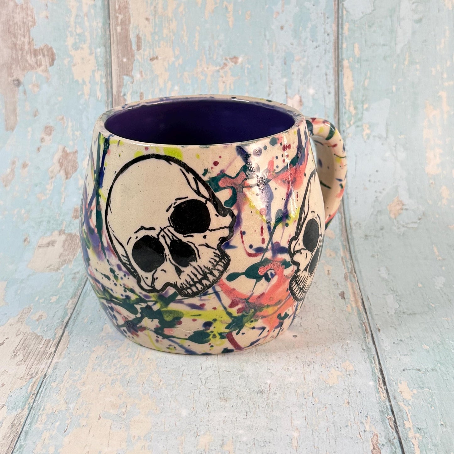 Purple and Dark Skull Mug, Large Ceramic Cup - FJD Ceramics