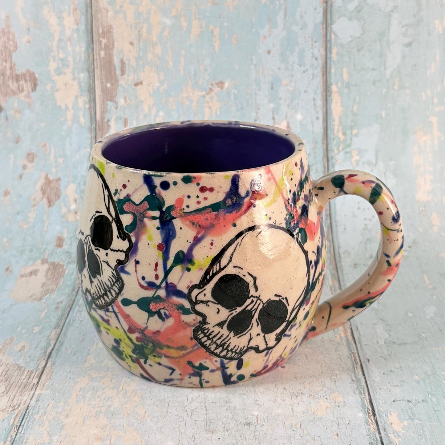 Purple and Dark Skull Mug, Large Ceramic Cup - FJD Ceramics