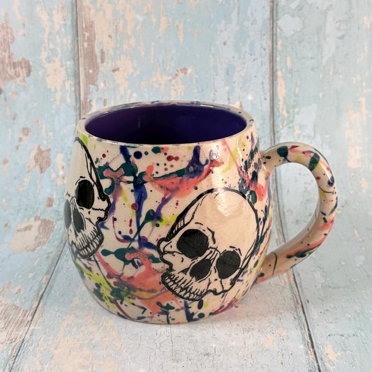 Purple and Dark Skull Mug, Large Ceramic Cup - FJD Ceramics