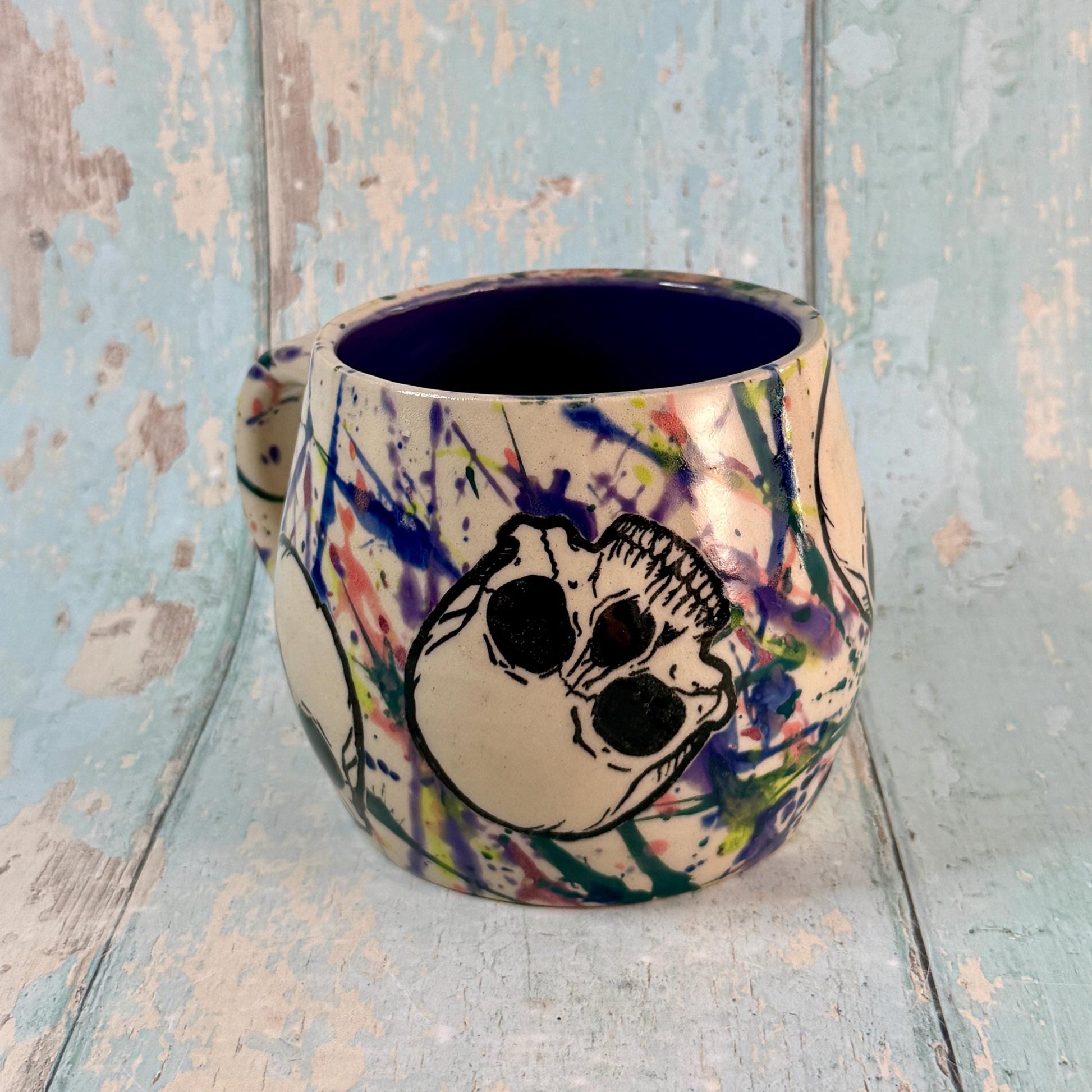 Purple and Dark Skull Mug, Large Ceramic Cup - FJD Ceramics