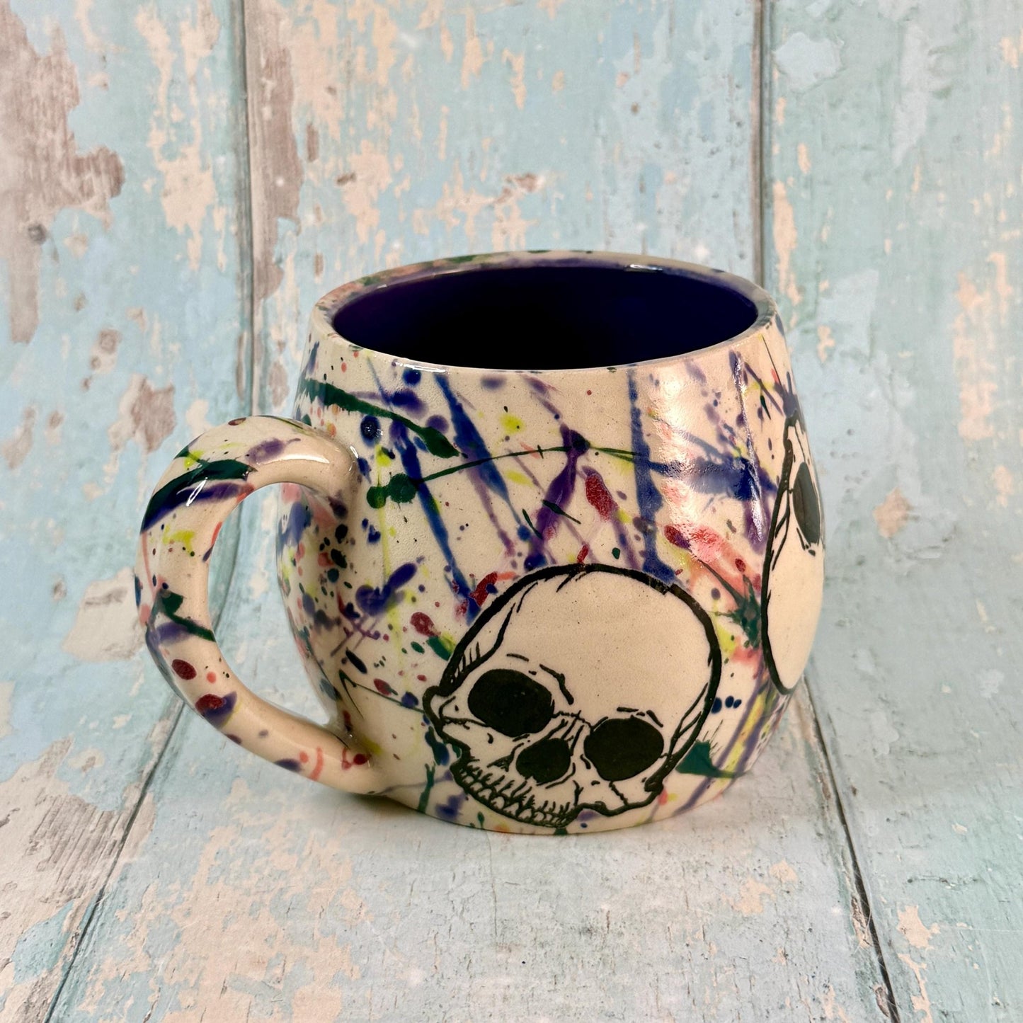 Purple and Dark Skull Mug, Large Ceramic Cup - FJD Ceramics