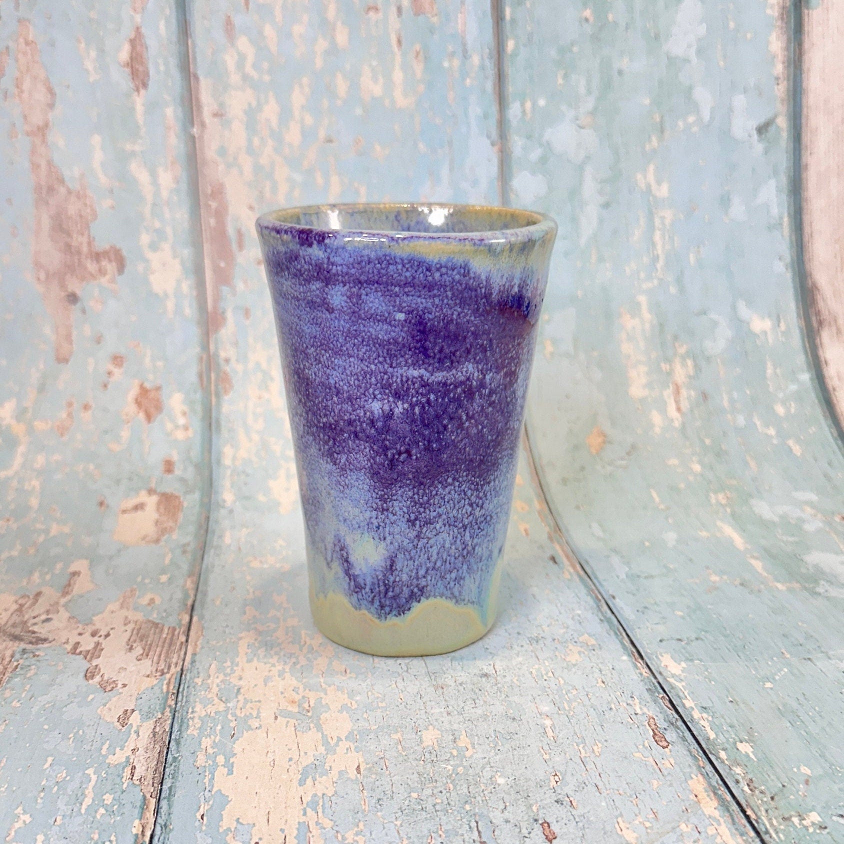 Purple and Green Ceramic Tumbler, Handmade Modern Cup - FJD Ceramics