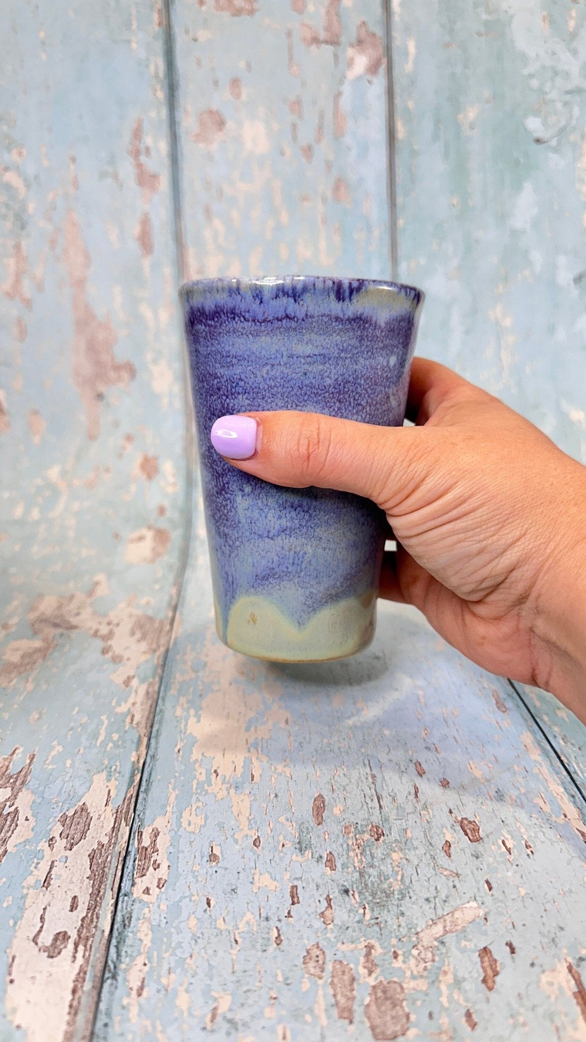 Purple and Green Ceramic Tumbler, Handmade Modern Cup - FJD Ceramics