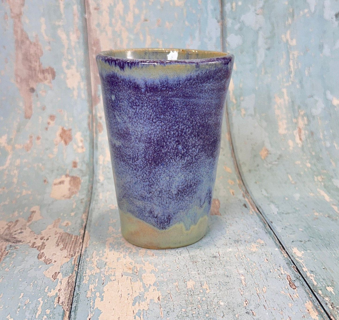 Purple and Green Ceramic Tumbler, Handmade Modern Cup - FJD Ceramics