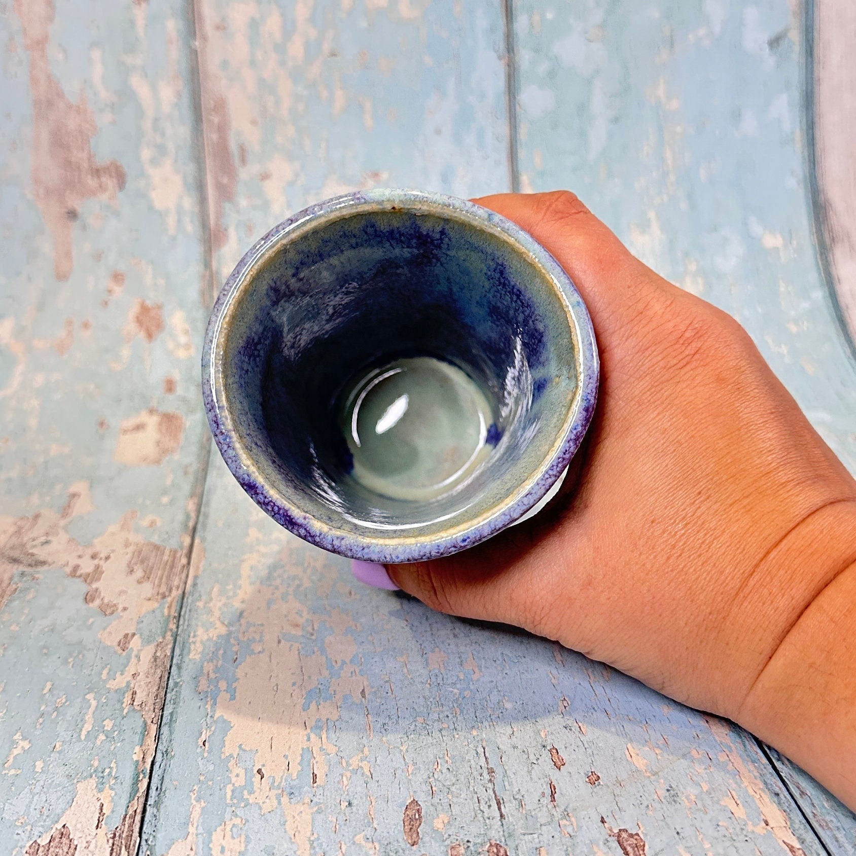 Purple and Green Ceramic Tumbler, Handmade Modern Cup - FJD Ceramics