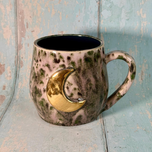 Purple and Green Gold Moon Mug, Handmade Ceramic Mug - FJD Ceramics