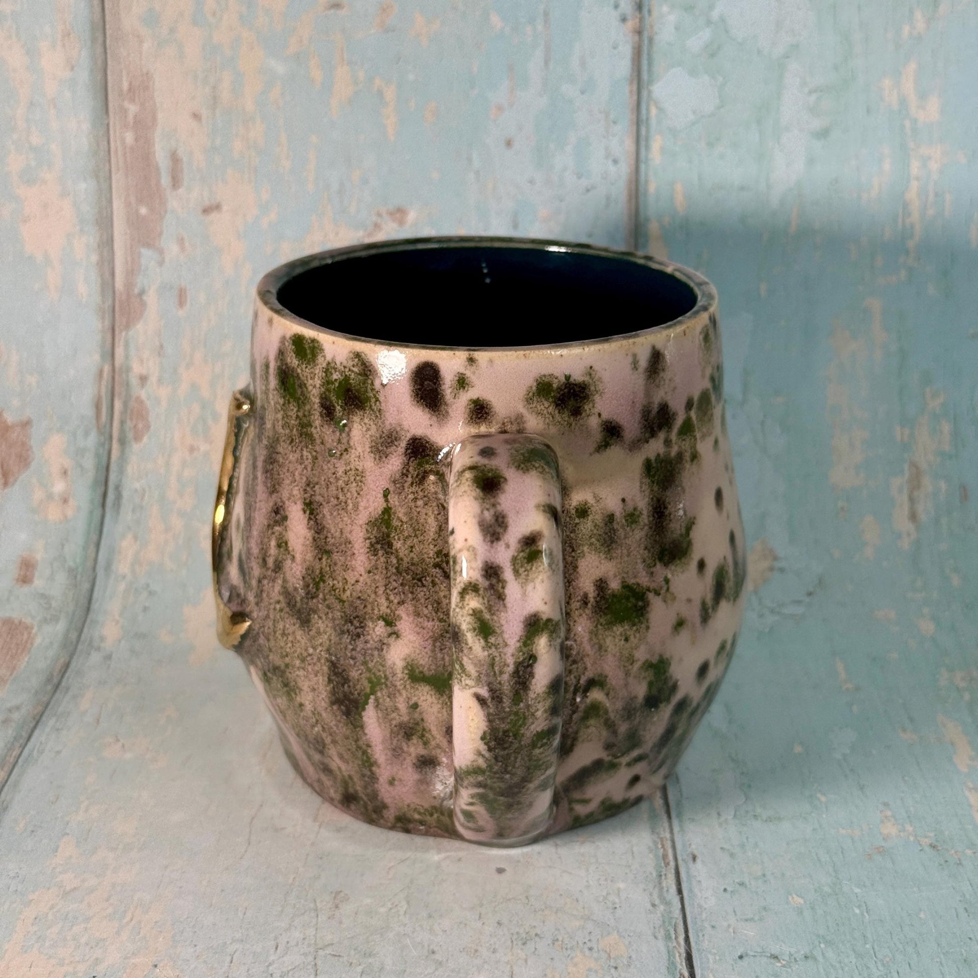 Purple and Green Gold Moon Mug, Handmade Ceramic Mug - FJD Ceramics