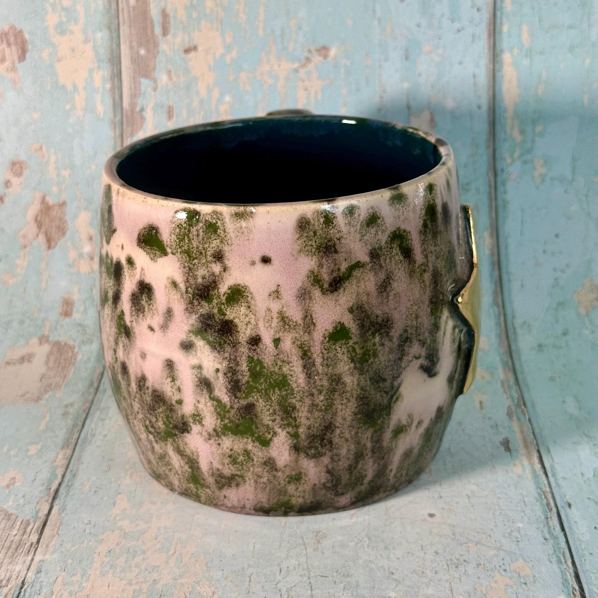 Purple and Green Gold Star Mug, Handmade Ceramic Mug - FJD Ceramics