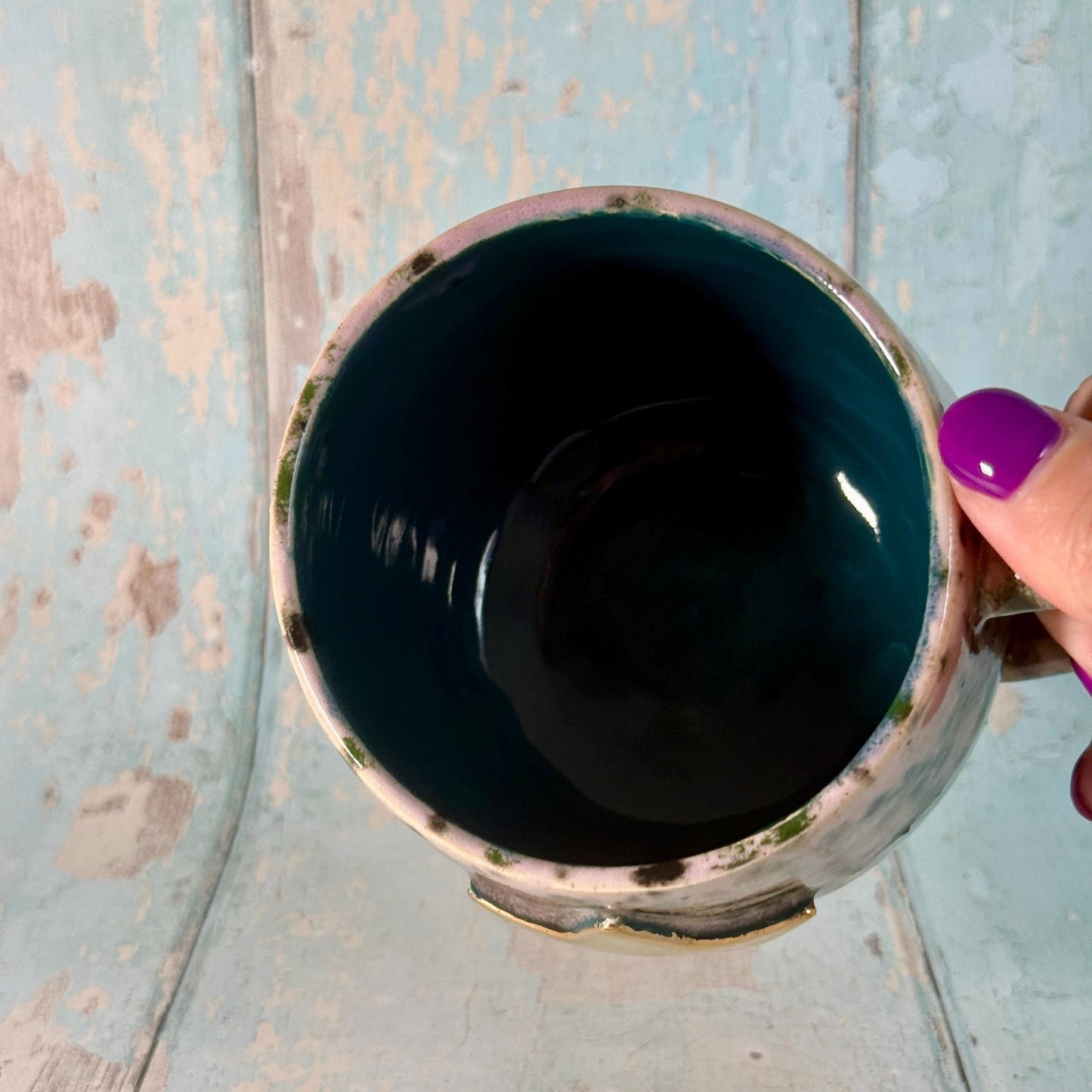 Purple and Green Gold Star Mug, Handmade Ceramic Mug - FJD Ceramics