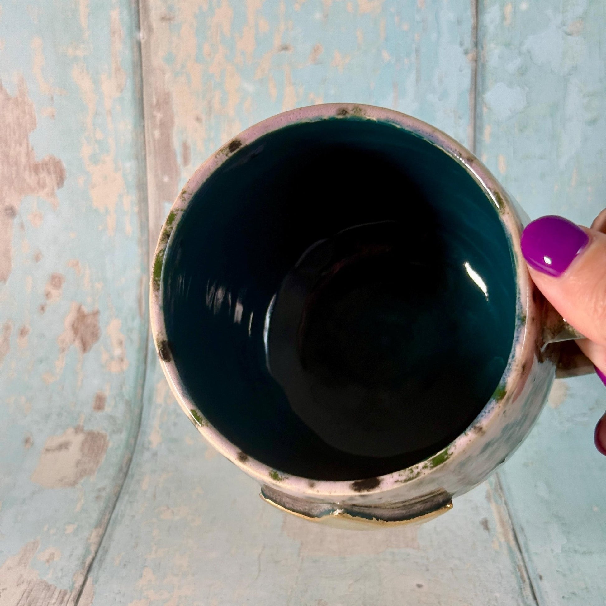 Purple and Green Gold Star Mug, Handmade Ceramic Mug - FJD Ceramics