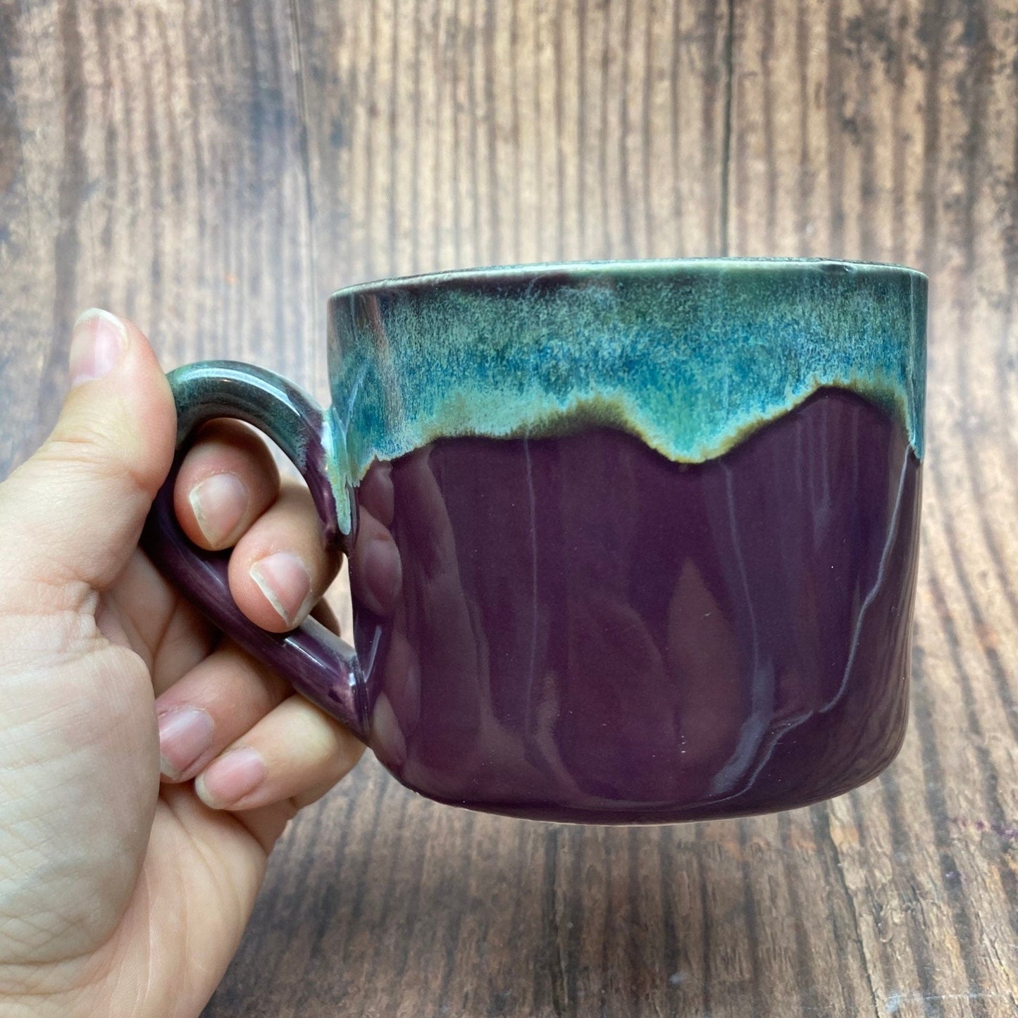 Purple and Green Mug, Large Ceramic Cup - FJD Ceramics