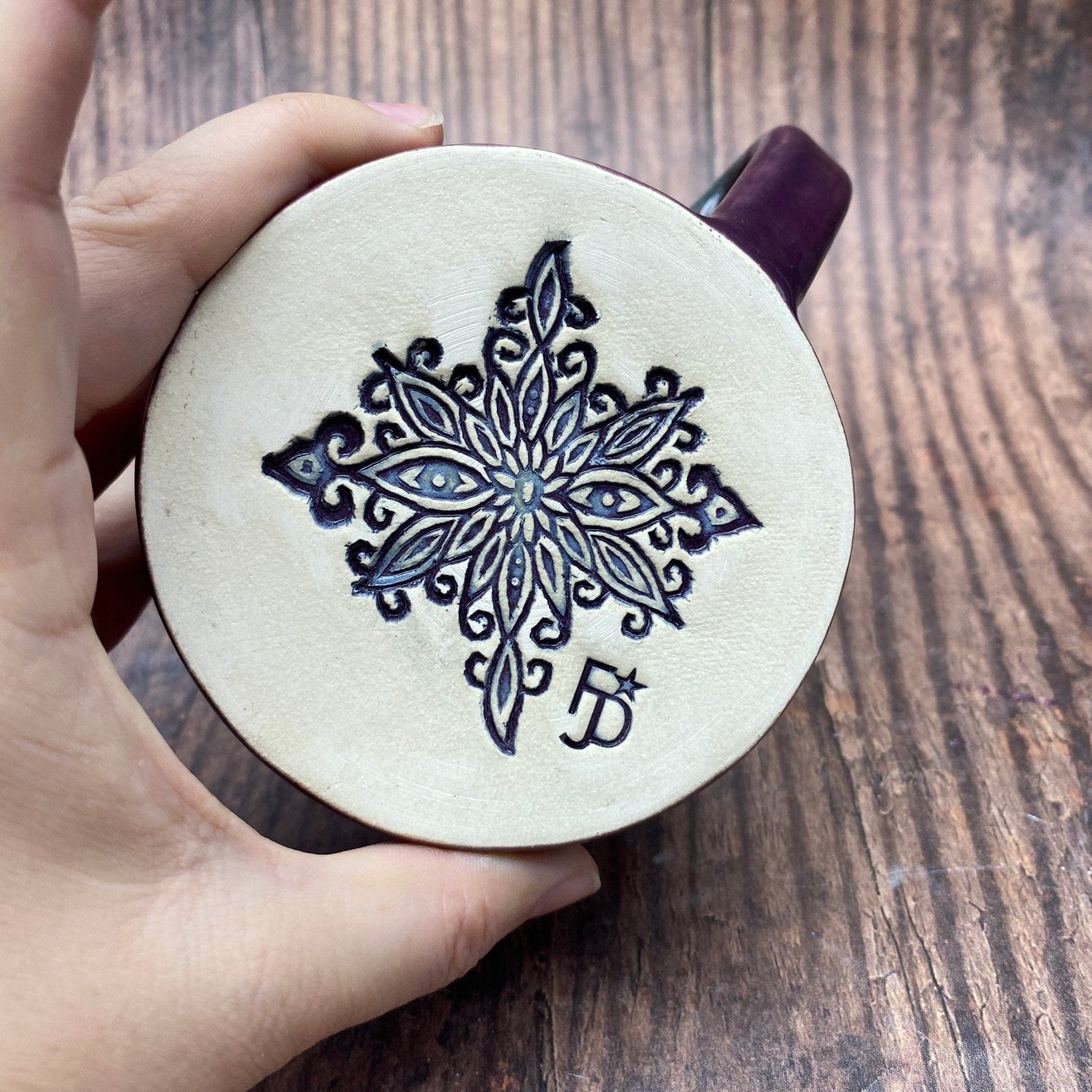 Purple and Green Mug, Large Ceramic Cup - FJD Ceramics