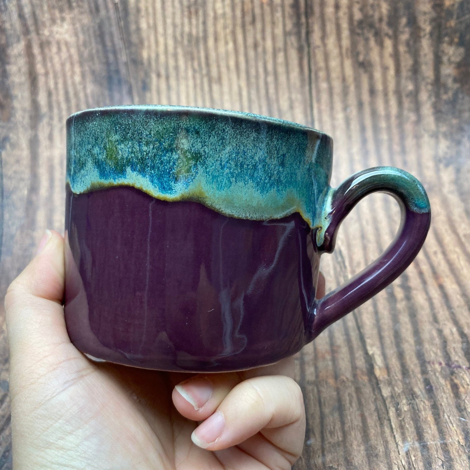 Purple and Green Mug, Large Ceramic Cup - FJD Ceramics