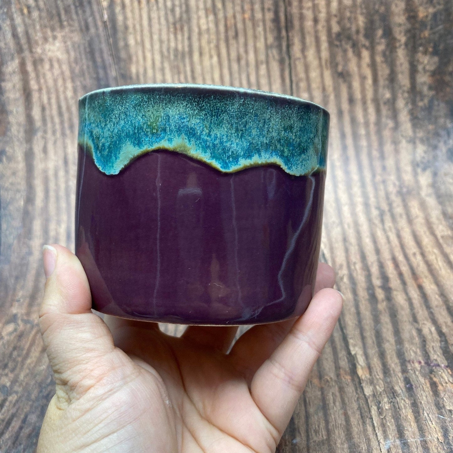 Purple and Green Mug, Large Ceramic Cup - FJD Ceramics