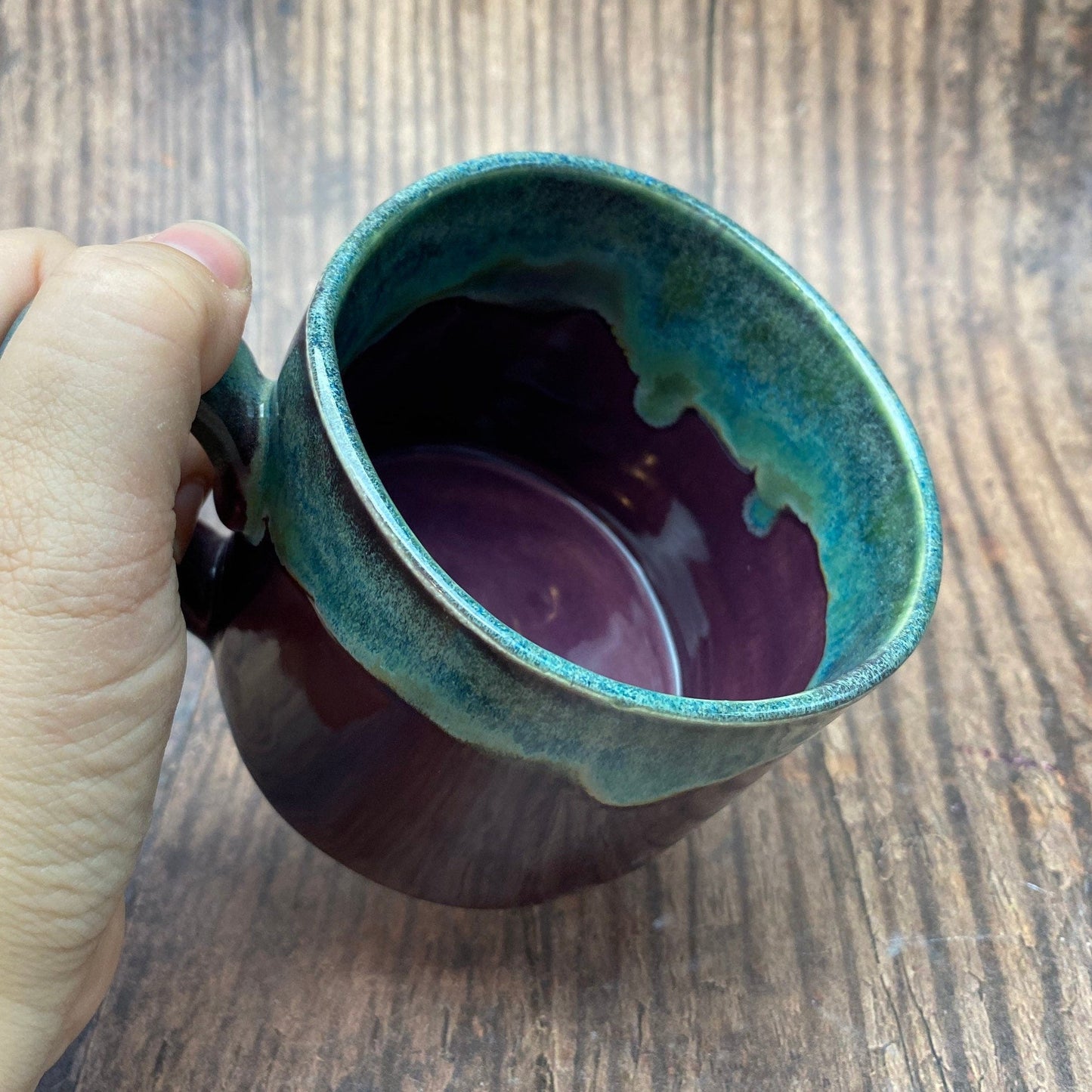 Purple and Green Mug, Large Ceramic Cup - FJD Ceramics