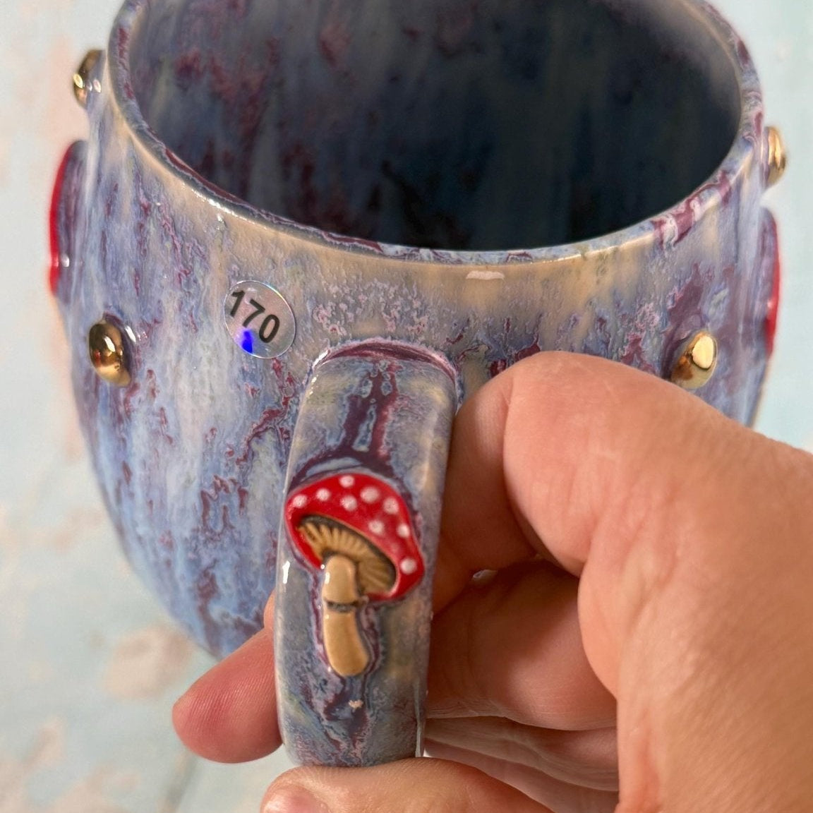 Purple and Red Mushroom Mug, Fungi Ceramic Cup - FJD Ceramics