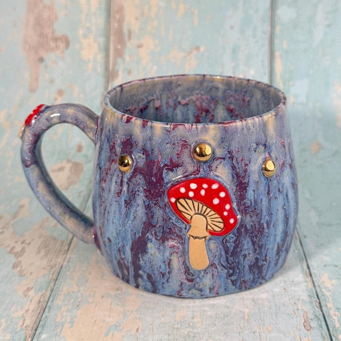 Purple and Red Mushroom Mug, Fungi Ceramic Cup - FJD Ceramics