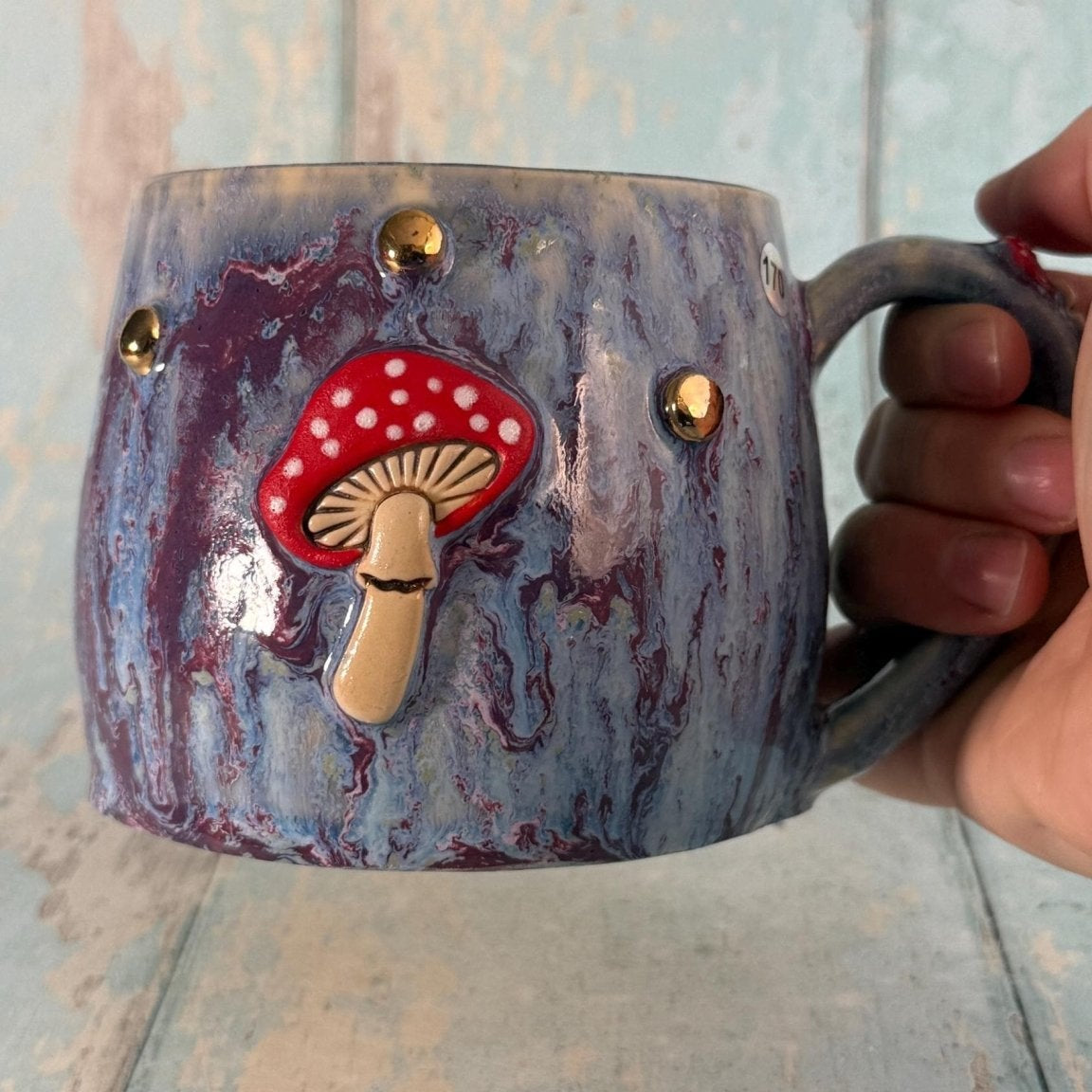 Purple and Red Mushroom Mug, Fungi Ceramic Cup - FJD Ceramics