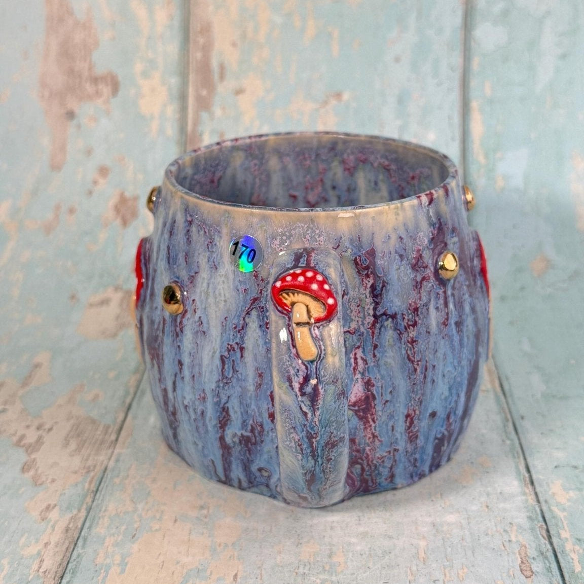Purple and Red Mushroom Mug, Fungi Ceramic Cup - FJD Ceramics