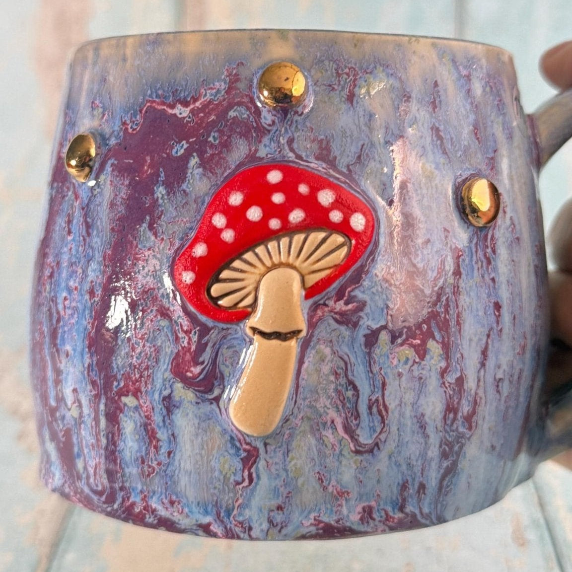 Purple and Red Mushroom Mug, Fungi Ceramic Cup - FJD Ceramics
