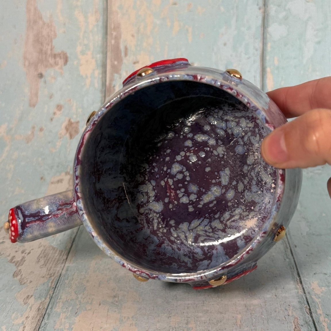 Purple and Red Mushroom Mug, Fungi Ceramic Cup - FJD Ceramics