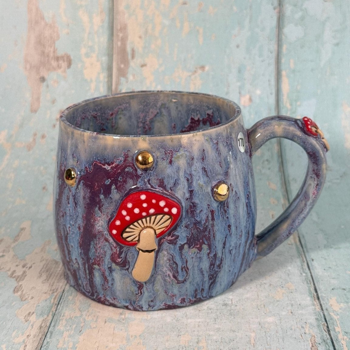 Purple and Red Mushroom Mug, Fungi Ceramic Cup - FJD Ceramics