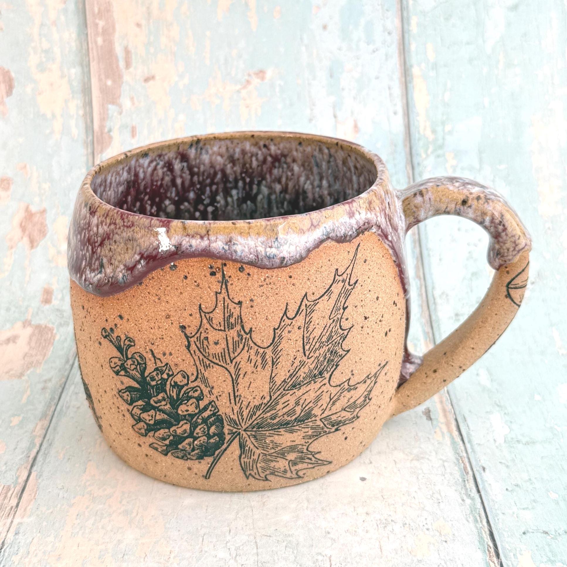 Purple Autumn Fall Mug, Large Ceramic Cup - FJD Ceramics