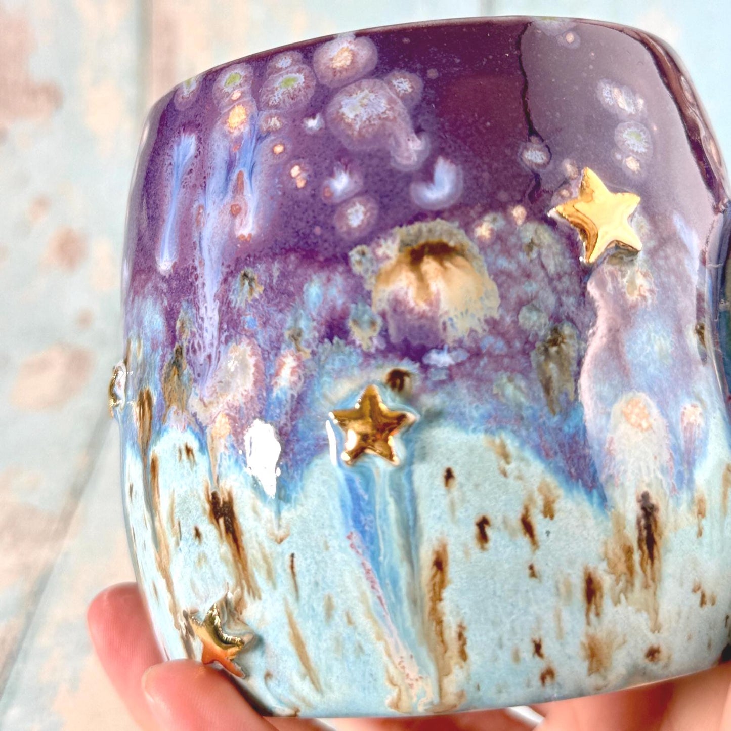 Purple, Blue & Gold Moon Celestial Mug, Large Ceramic Cup - FJD Ceramics